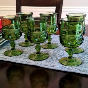Vintage Green Glasses Indiana Glass Avocado Kings Crown Goblets Thumb Print (6)